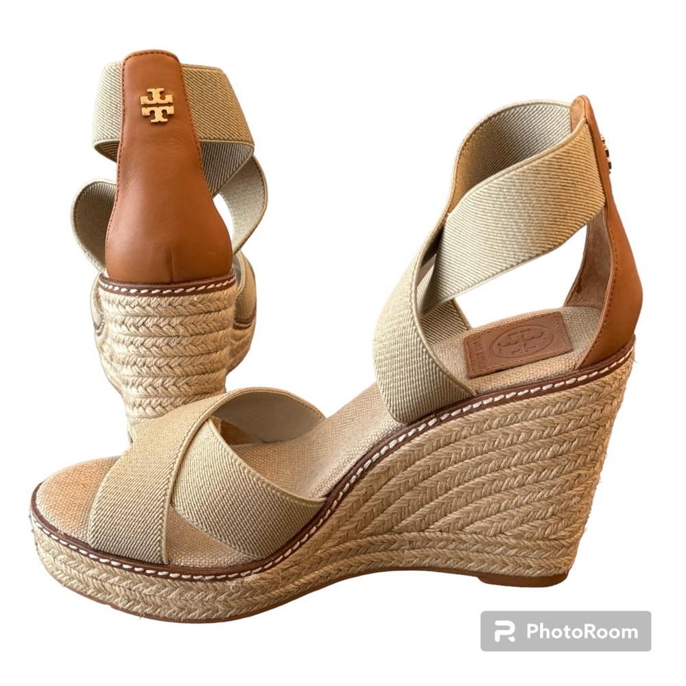 Tory Burch Women's Frieda 100mm Espadrilles Wedges Size 8.5 Natural/Tan